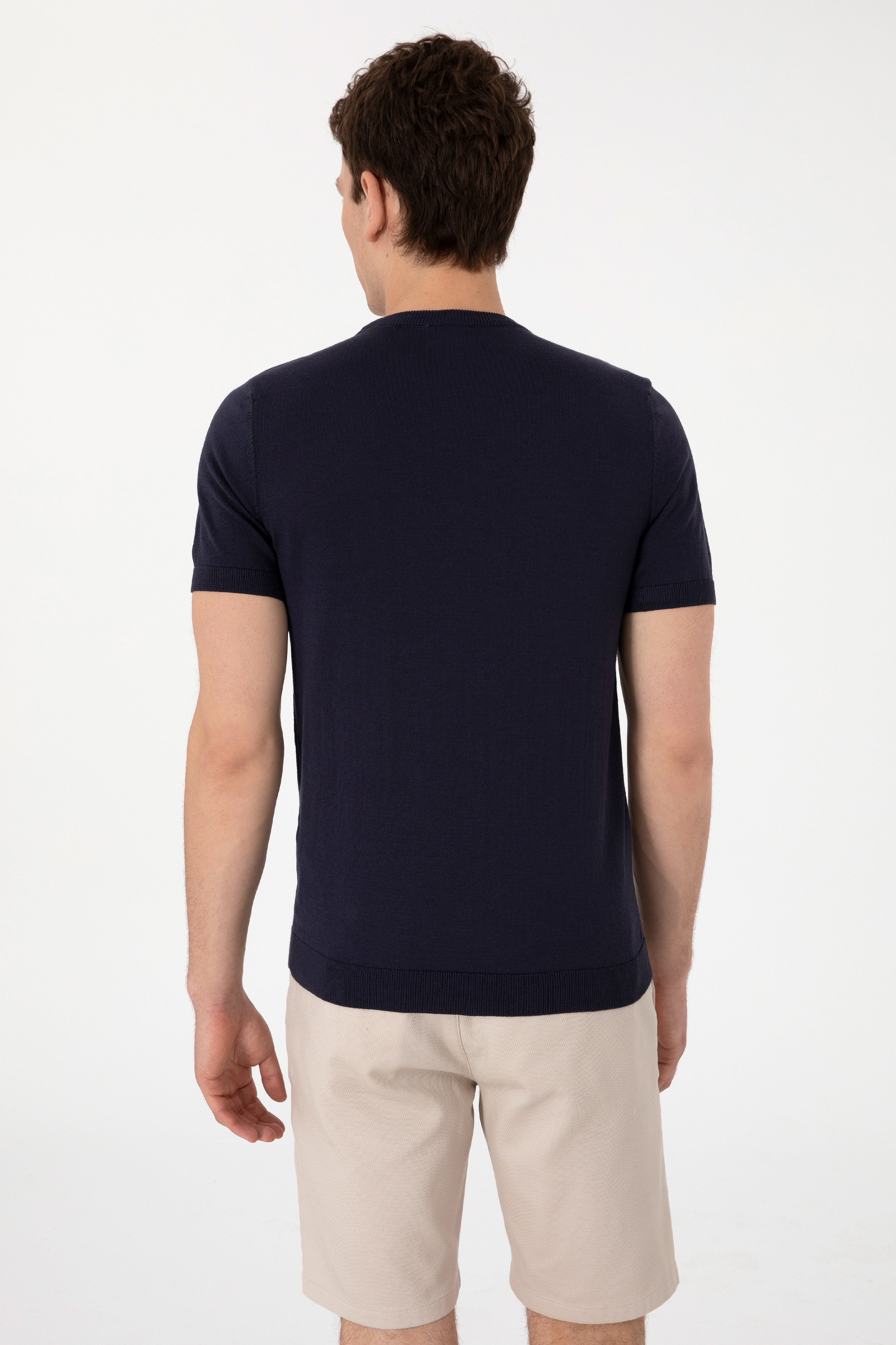 Erkek Slim Fit Bisiklet Yaka Lacivert Kazak