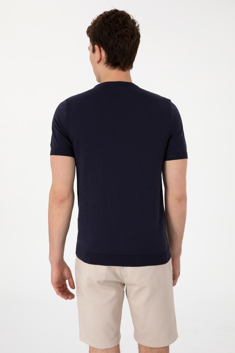 Erkek Slim Fit Bisiklet Yaka Lacivert Kazak - 50299363006