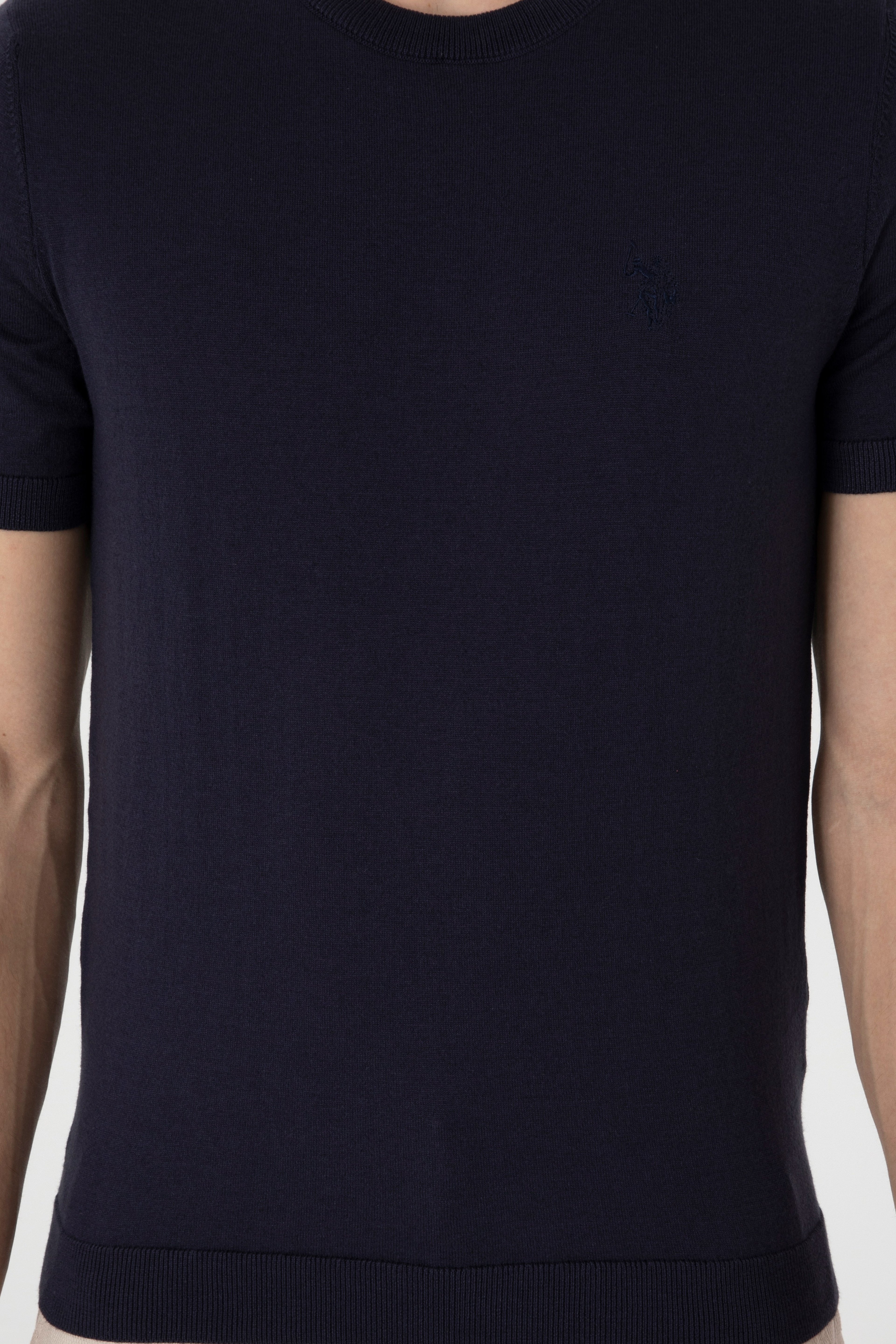 Erkek Slim Fit Bisiklet Yaka Lacivert Kazak - Image 6