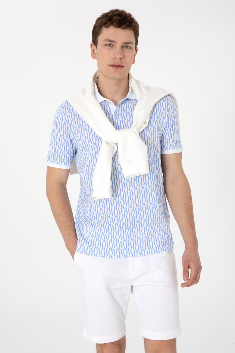 Erkek Regular Fit Polo Yaka Koyu Mavi Desenli Tişört - 50311944019