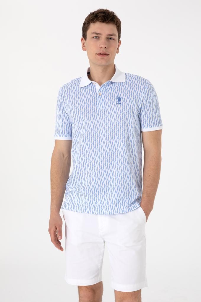 Erkek Regular Fit Polo Yaka Koyu Mavi Desenli Tişört