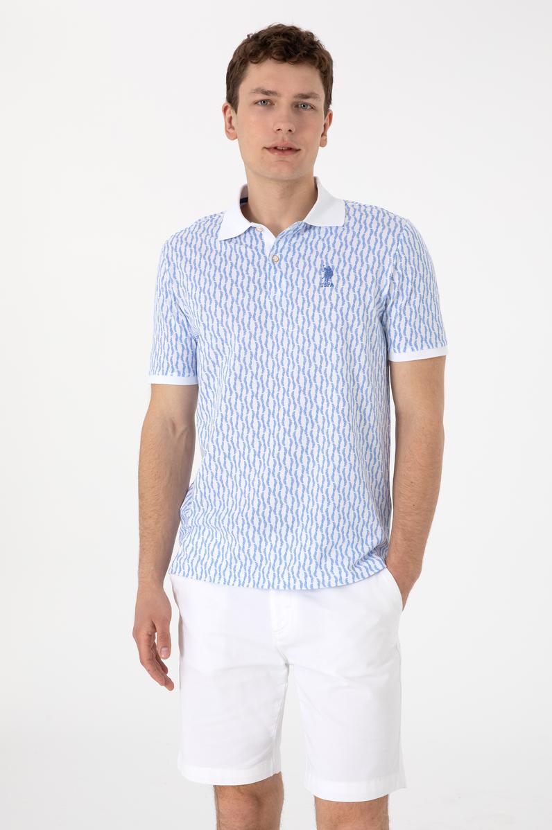 Erkek Regular Fit Polo Yaka Koyu Mavi Desenli Tişört