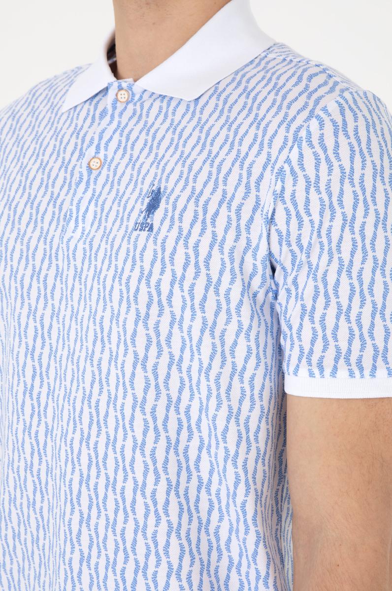 Erkek Regular Fit Polo Yaka Koyu Mavi Desenli Tişört