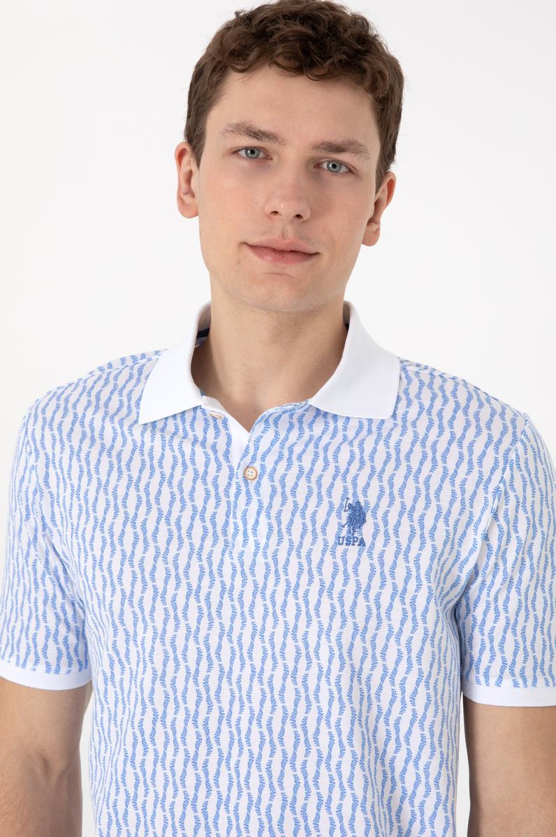 Erkek Regular Fit Polo Yaka Koyu Mavi Desenli Tişört