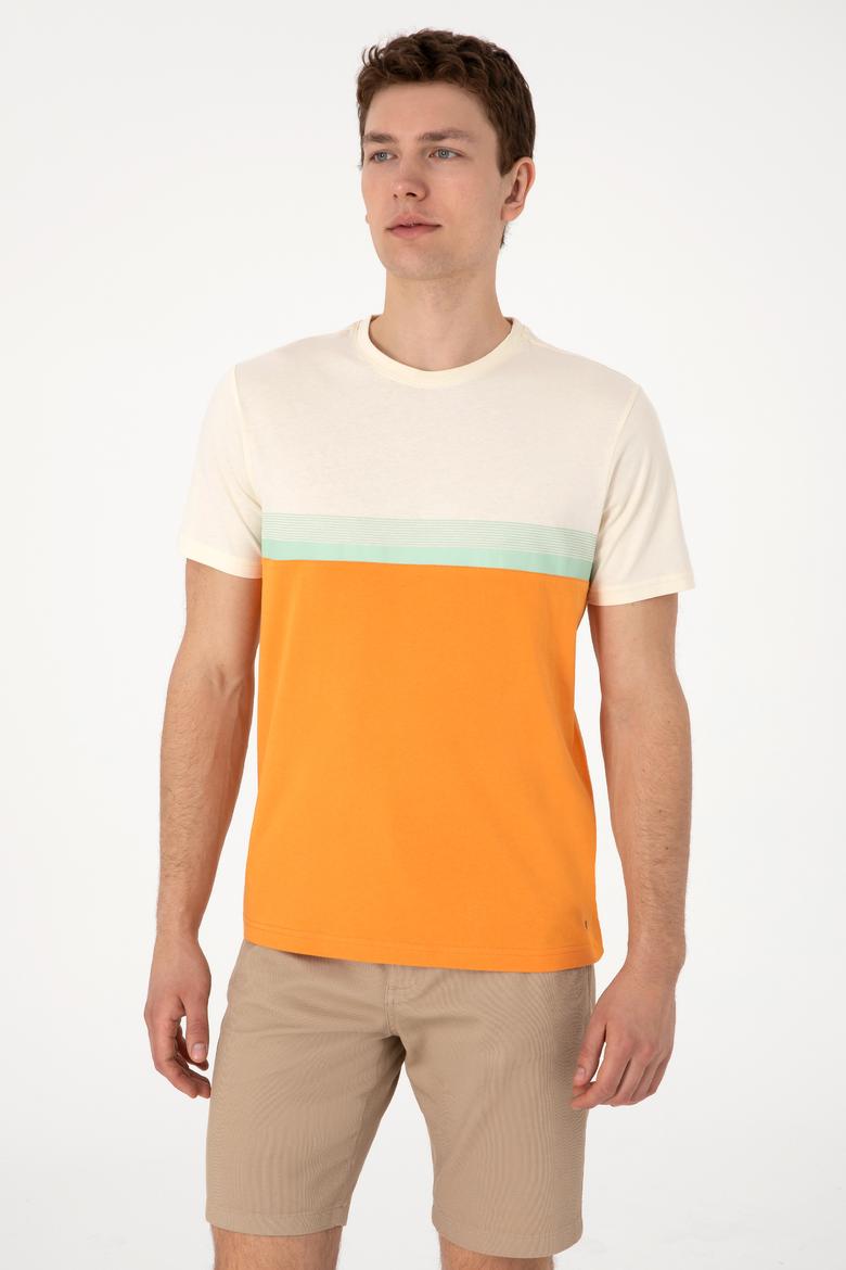 Erkek Regular Fit Bisiklet Yaka Turuncu Tişört - 50306899026