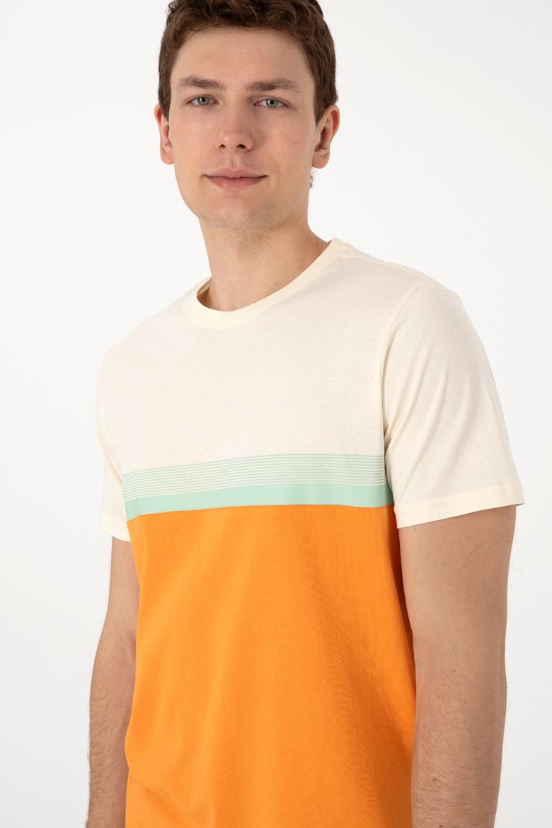 Erkek Regular Fit Bisiklet Yaka Turuncu Tişört - 50306899026