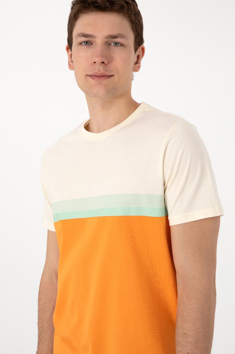 Erkek Regular Fit Bisiklet Yaka Turuncu Tişört