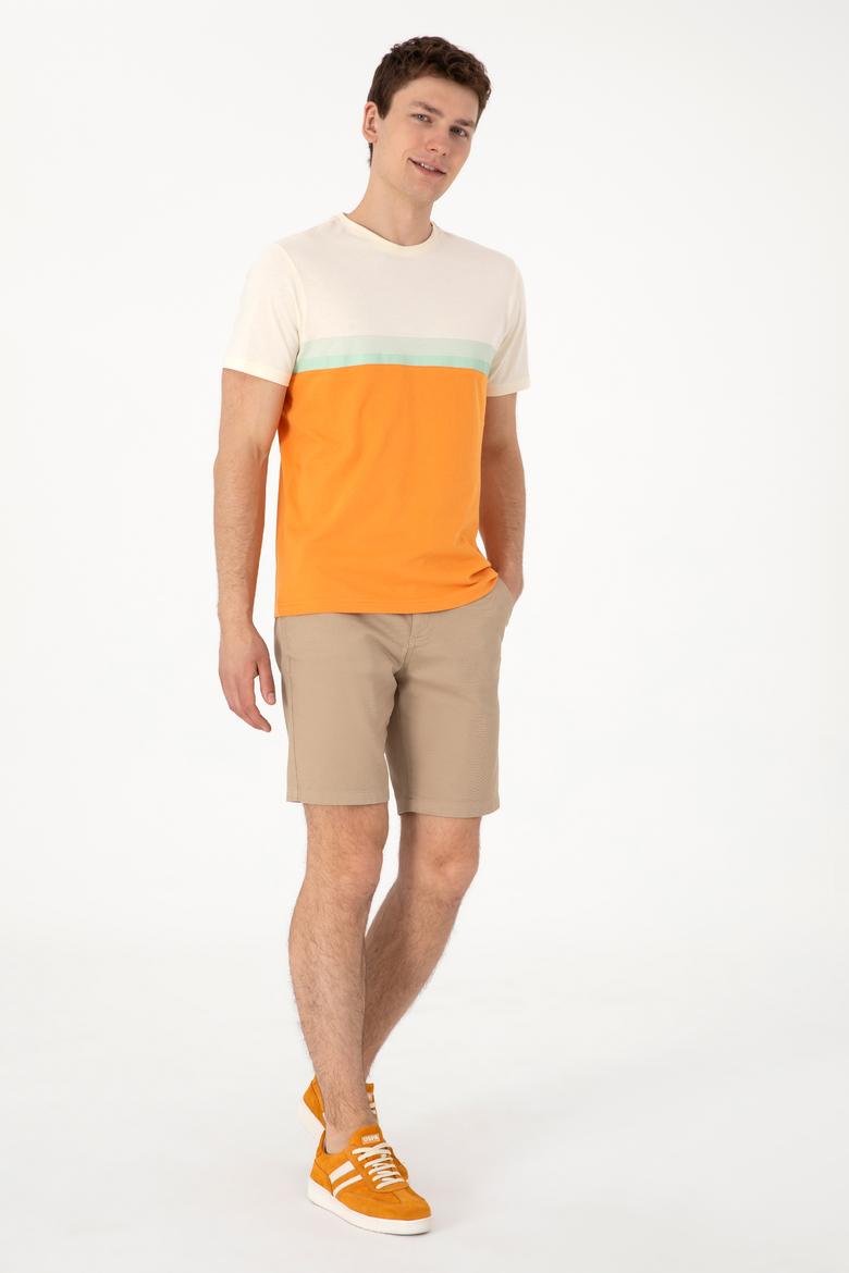 Erkek Regular Fit Bisiklet Yaka Turuncu Tişört - 50306899026