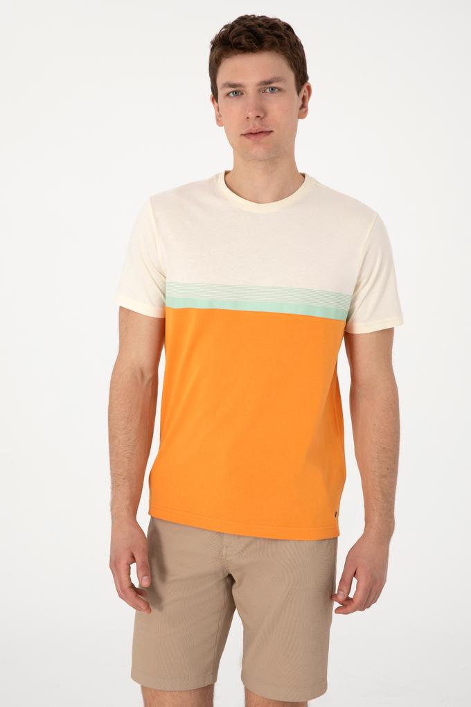 Erkek Regular Fit Bisiklet Yaka Turuncu Tişört