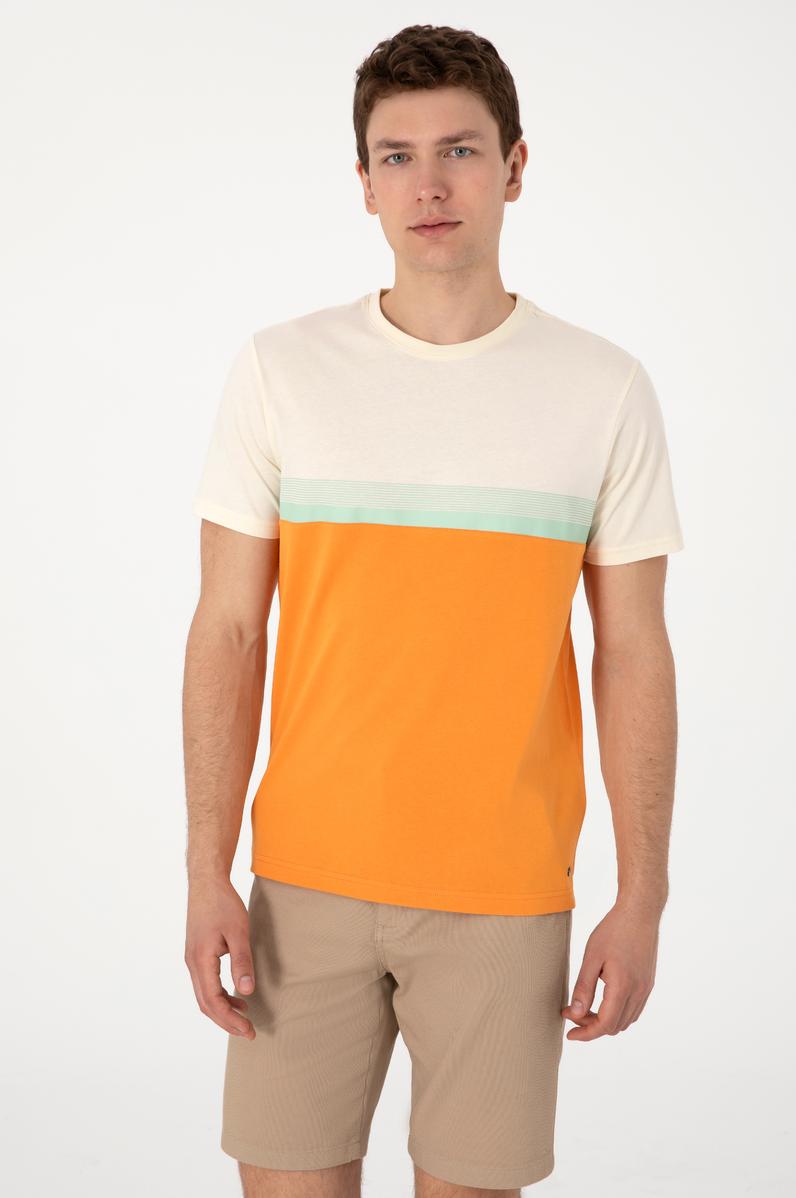 Erkek Regular Fit Bisiklet Yaka Turuncu Tişört