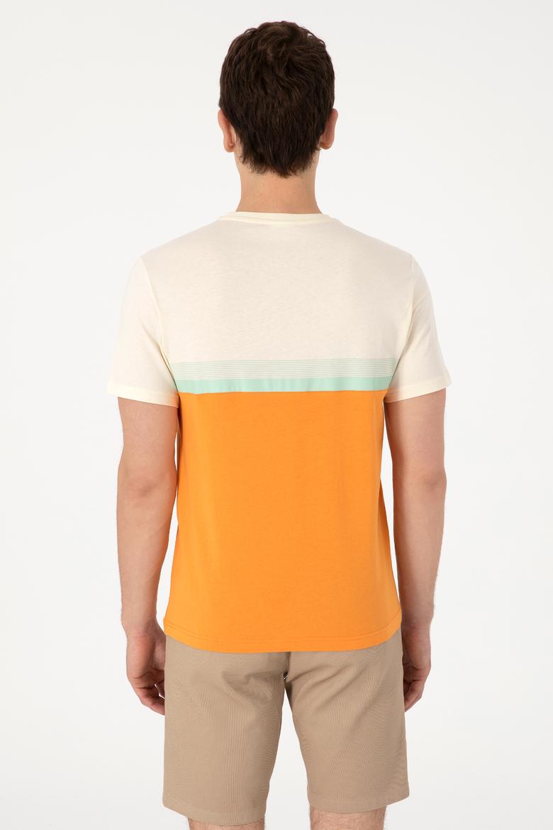 Erkek Regular Fit Bisiklet Yaka Turuncu Tişört - 50306899026