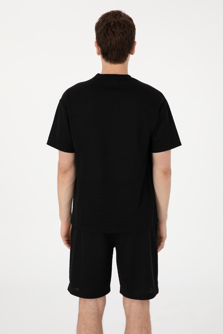 Erkek Comfort Fit Bisiklet Yaka Siyah Tişört - 50308814018