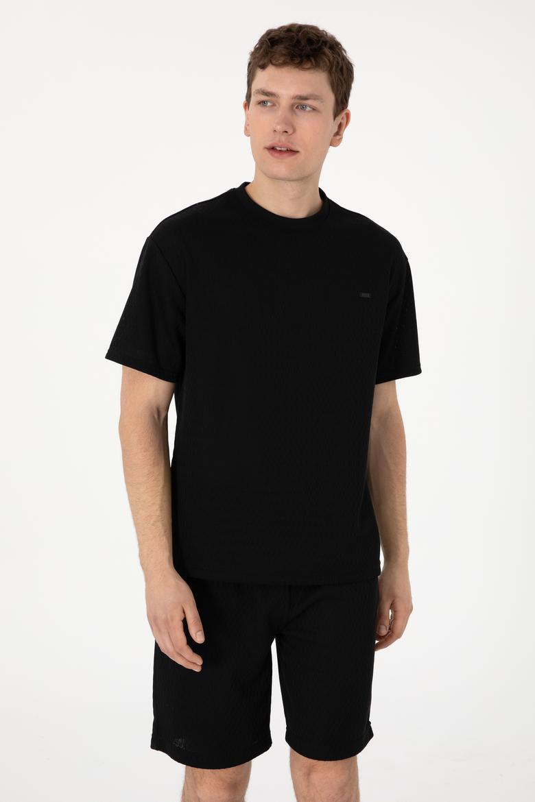 Erkek Comfort Fit Bisiklet Yaka Siyah Tişört