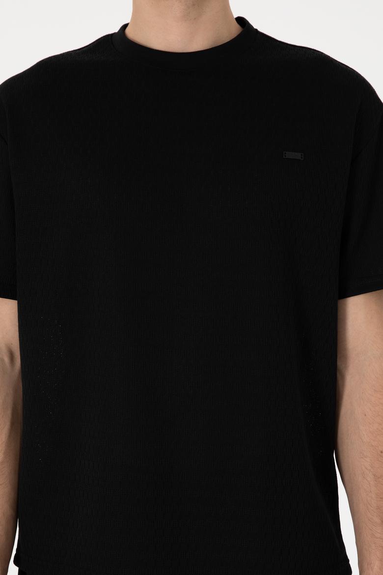 Erkek Comfort Fit Bisiklet Yaka Siyah Tişört - 50308814018