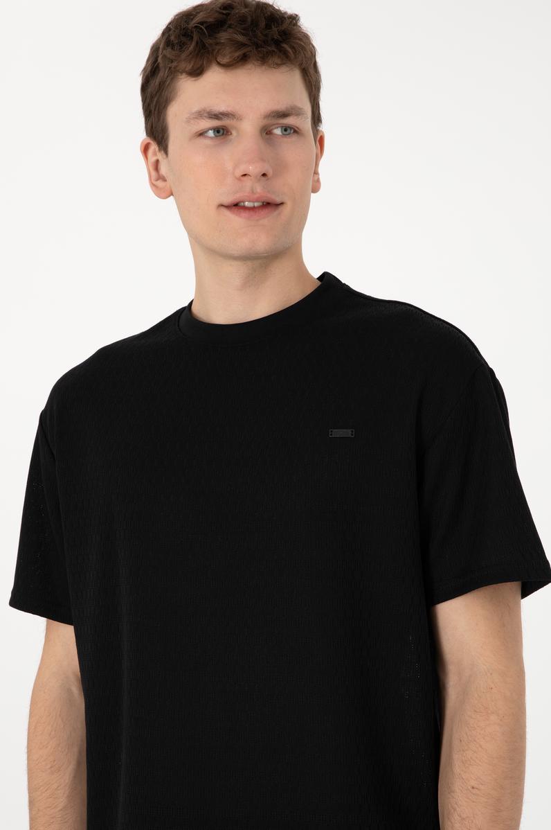 Erkek Comfort Fit Bisiklet Yaka Siyah Tişört