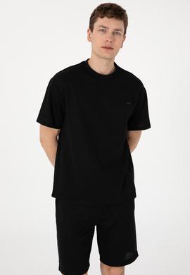 Erkek Comfort Fit Bisiklet Yaka Siyah Tişört - 50308814018