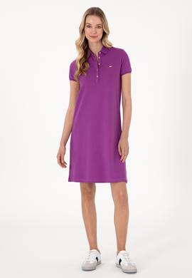 Kadın Menekşe Polo Yaka Mini Boy Örme Elbise - 50305853064