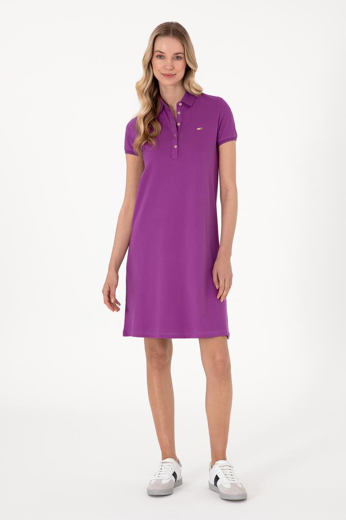 Kadın Menekşe Polo Yaka Mini Boy Örme Elbise