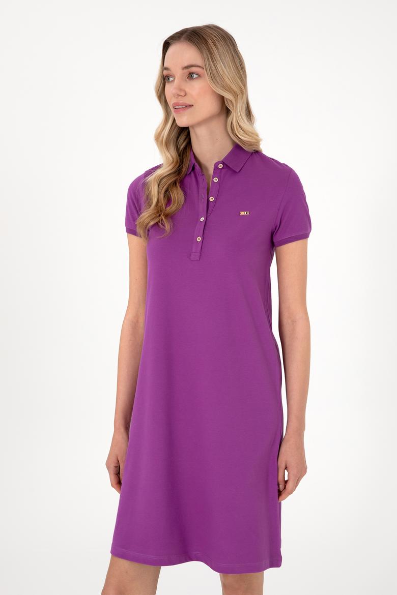 Kadın Menekşe Polo Yaka Mini Boy Örme Elbise - 50305853064