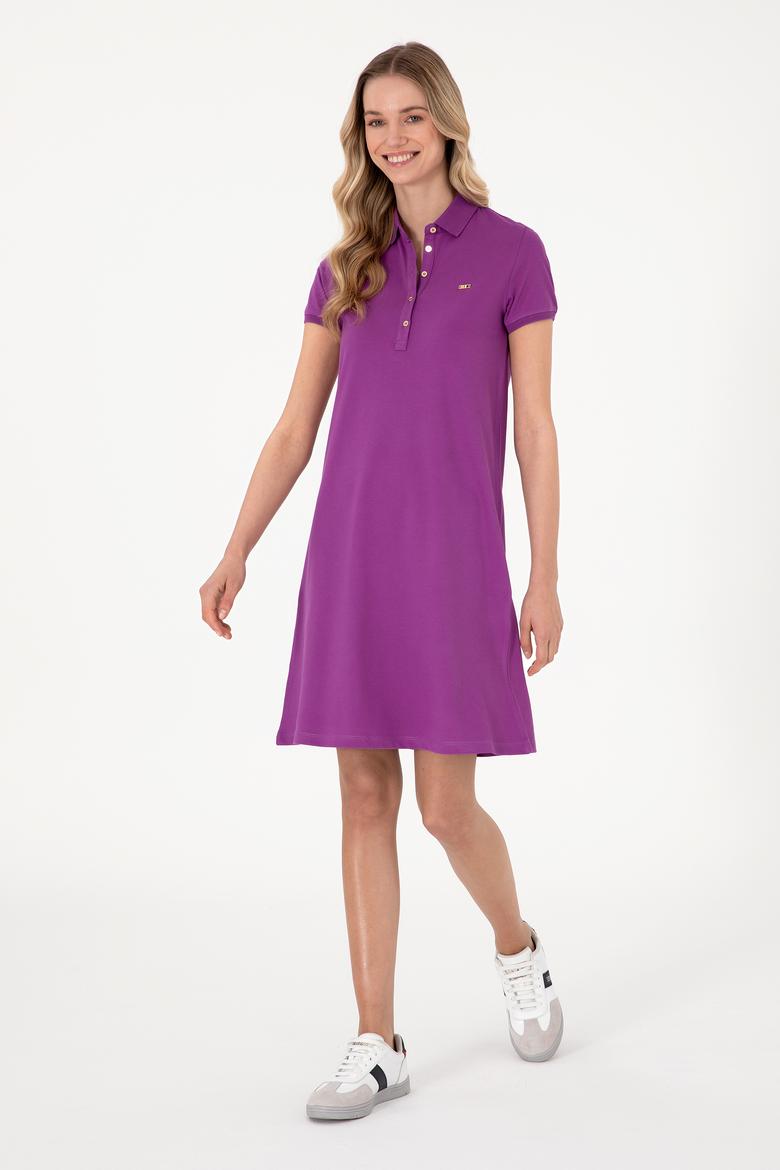 Kadın Menekşe Polo Yaka Mini Boy Örme Elbise - 50305853064