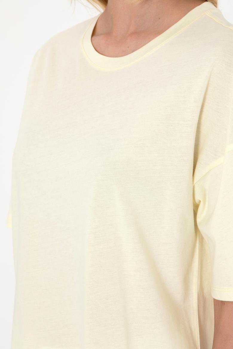 Kadın Limon Oversize Bisiklet Yaka Tişört - 50305775036