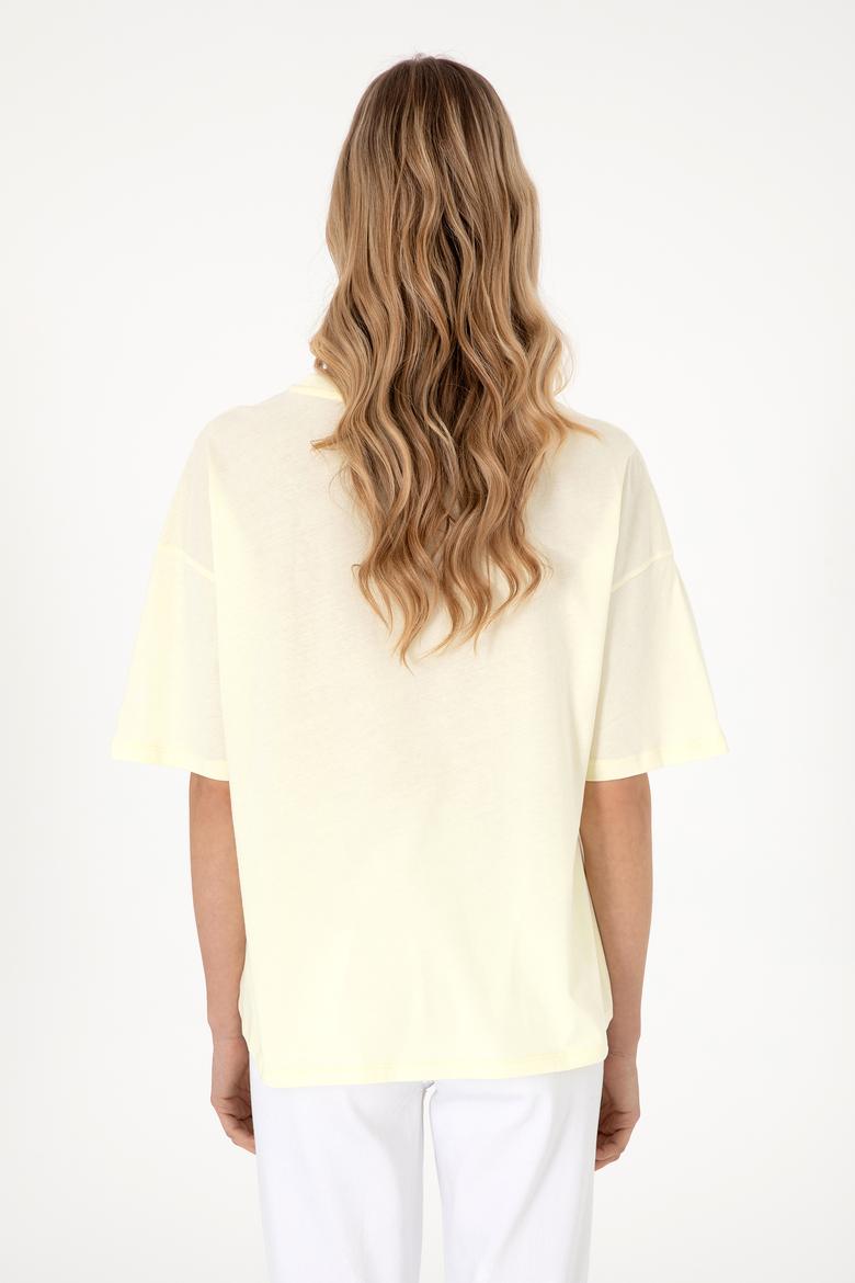 Kadın Limon Oversize Bisiklet Yaka Tişört - 50305775036