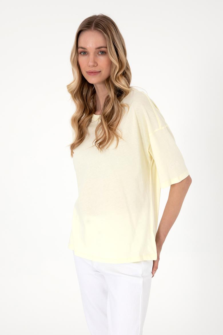 Kadın Limon Oversize Bisiklet Yaka Tişört - 50305775036