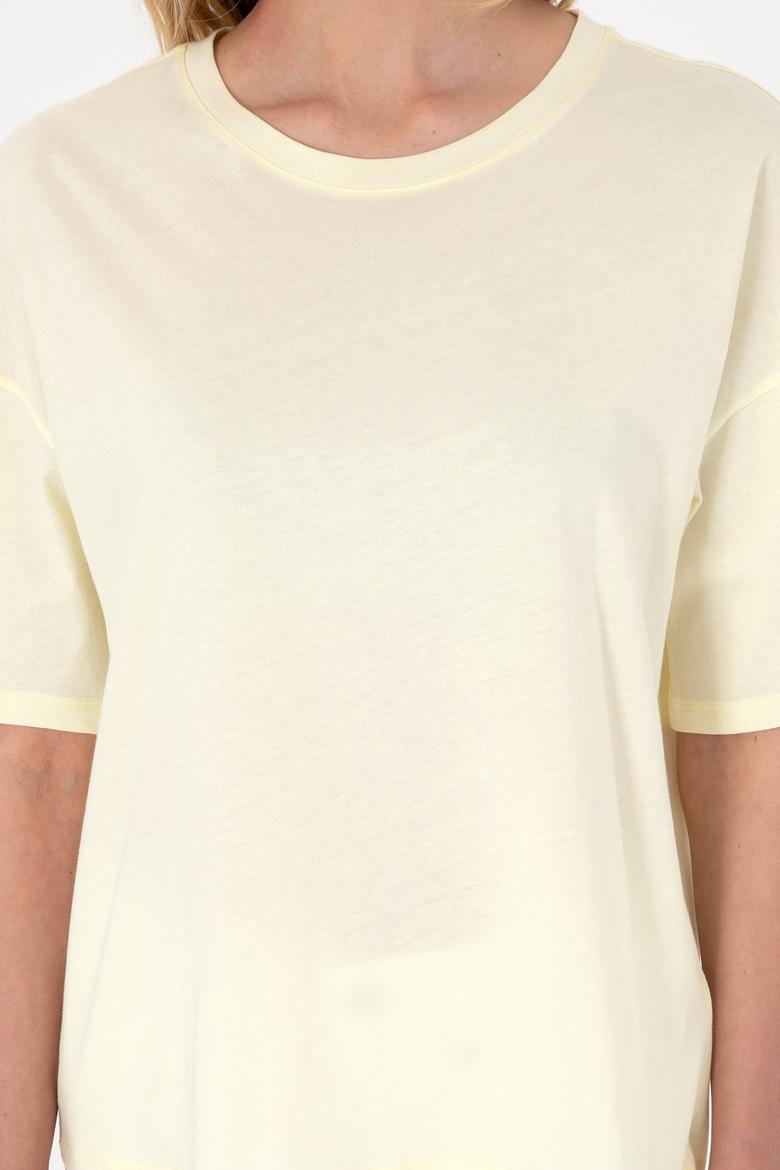 Kadın Limon Oversize Bisiklet Yaka Tişört - 50305775036