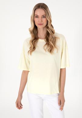 Kadın Limon Oversize Bisiklet Yaka Tişört - 50305775036