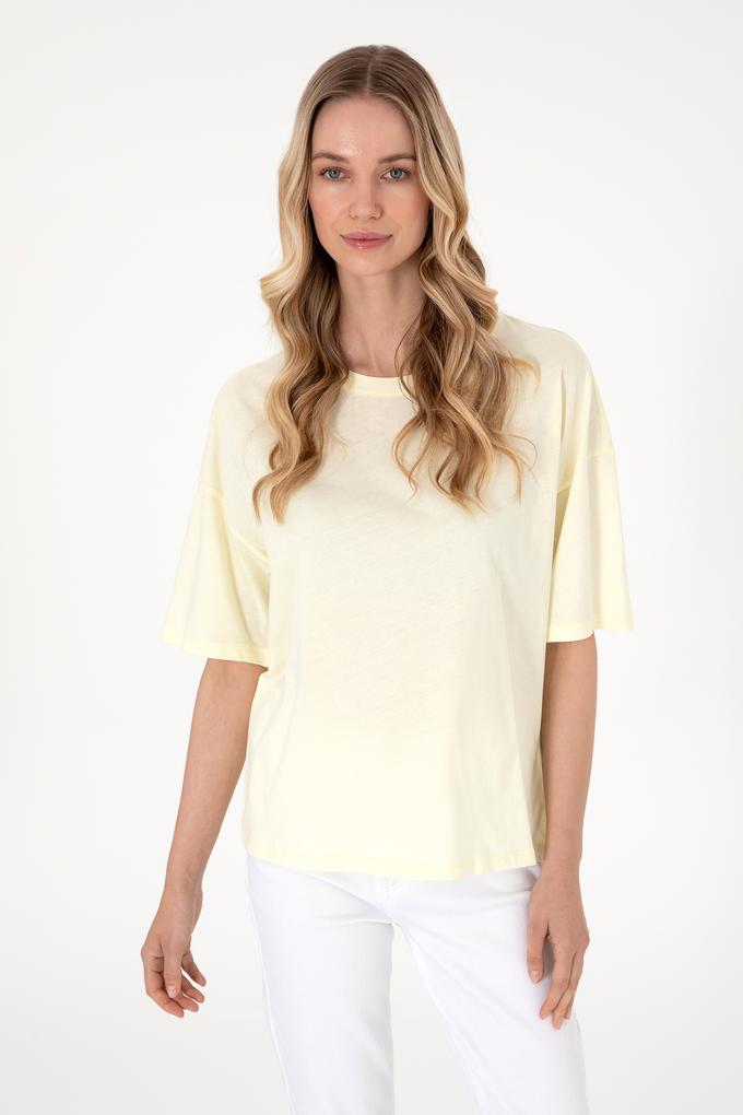 Kadın Limon Oversize Bisiklet Yaka Tişört