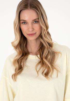Kadın Limon Oversize Bisiklet Yaka Tişört - 50305775036
