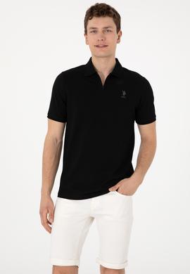 Erkek Regular Fit Fermuarlı Siyah Dokulu Tişört - 50306014029