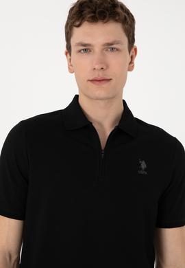 Erkek Regular Fit Fermuarlı Siyah Dokulu Tişört - 50306014029