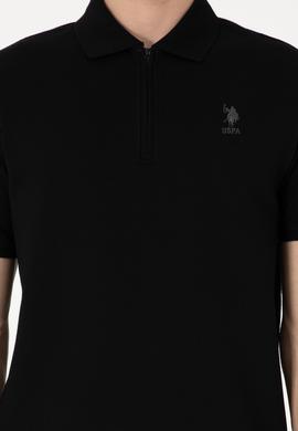 Erkek Regular Fit Fermuarlı Siyah Dokulu Tişört - 50306014029