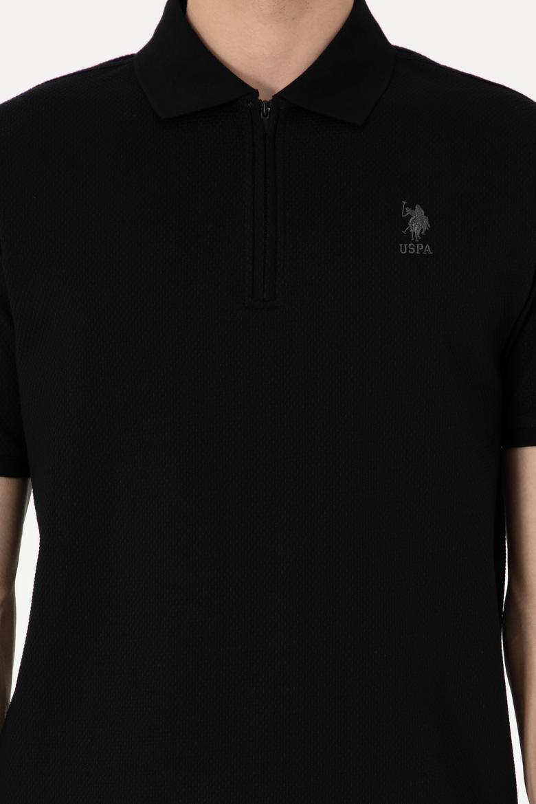 Erkek Regular Fit Fermuarlı Siyah Dokulu Tişört - 50306014029