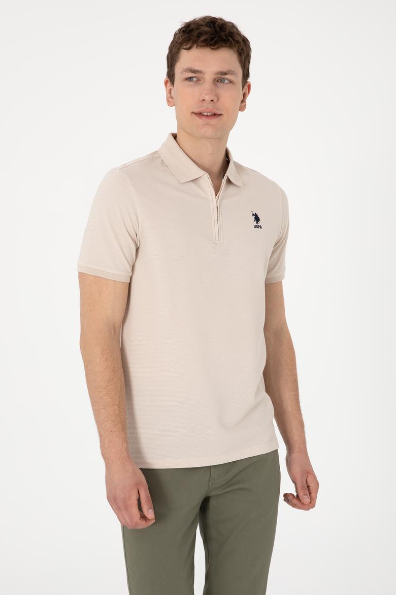 Erkek Regular Fit Fermuarlı Taş Dokulu Tişört - 50306014079