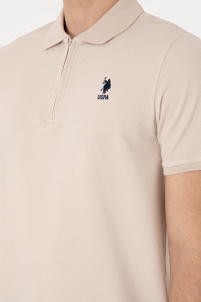 Erkek Regular Fit Fermuarlı Taş Dokulu Tişört - 50306014079