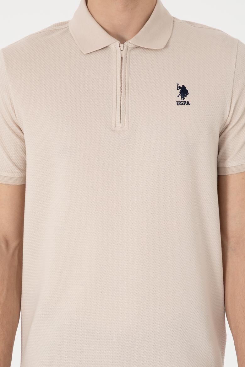 Erkek Regular Fit Fermuarlı Taş Dokulu Tişört - 50306014079