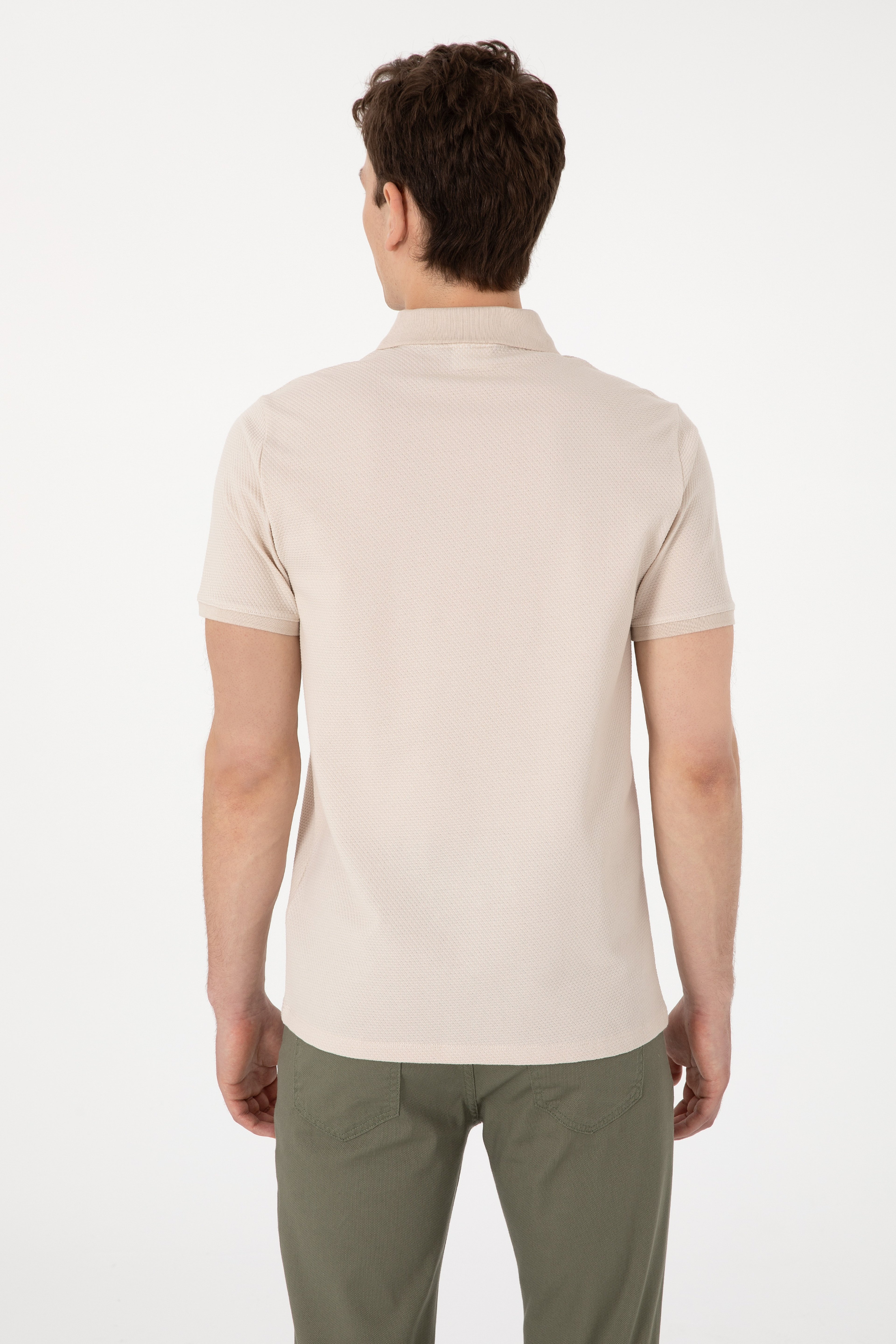 Erkek Regular Fit Fermuarlı Taş Dokulu Tişört - Image 5