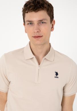 Erkek Regular Fit Fermuarlı Taş Dokulu Tişört - 50306014079