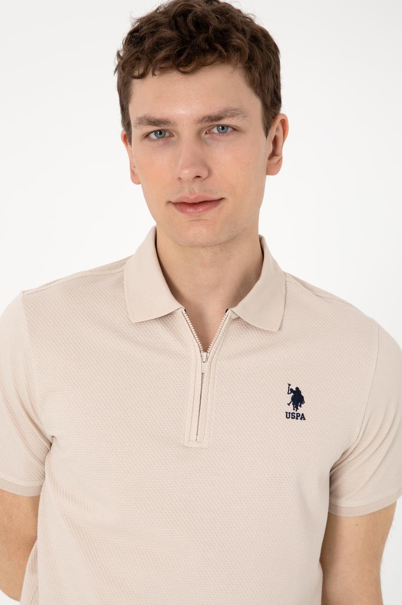 Erkek Regular Fit Fermuarlı Taş Dokulu Tişört