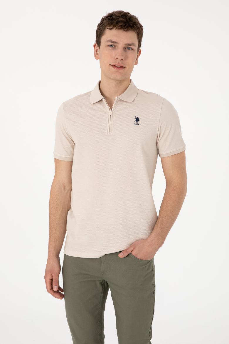 Erkek Regular Fit Fermuarlı Taş Dokulu Tişört