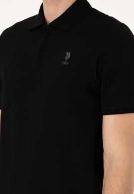 Erkek Regular Fit Fermuarlı Siyah Dokulu Tişört - 50306014029