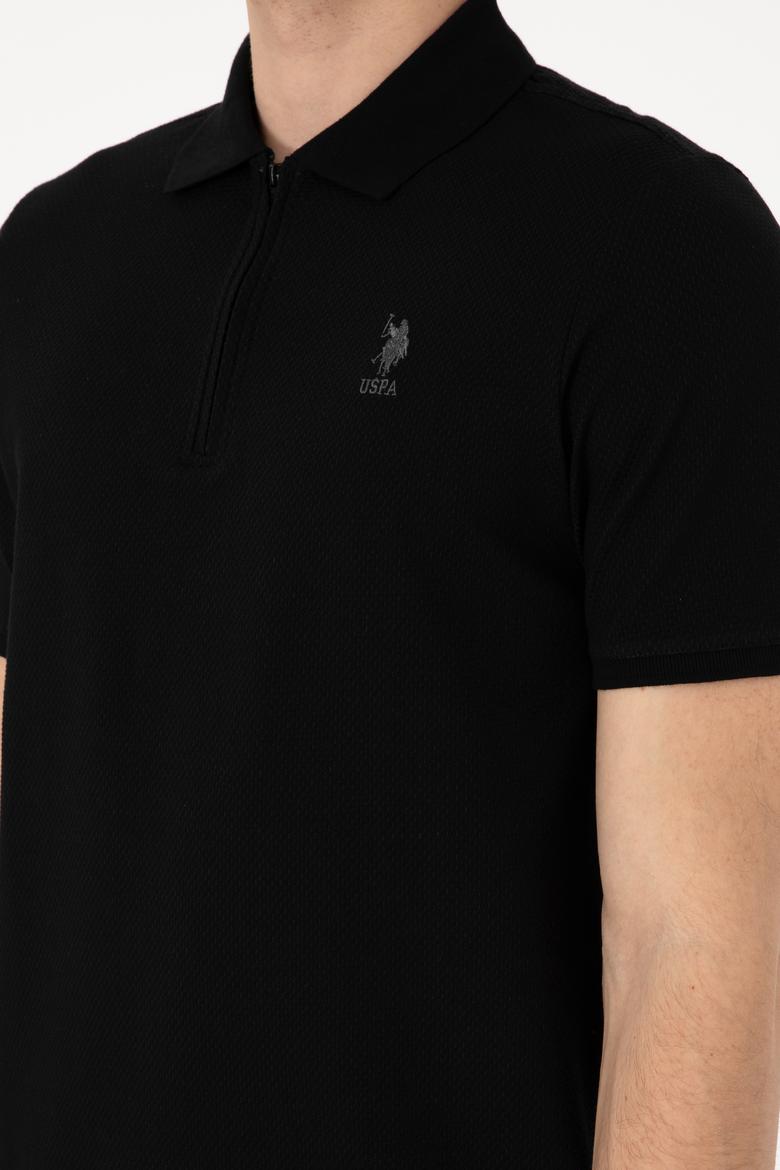 Erkek Regular Fit Fermuarlı Siyah Dokulu Tişört - 50306014029