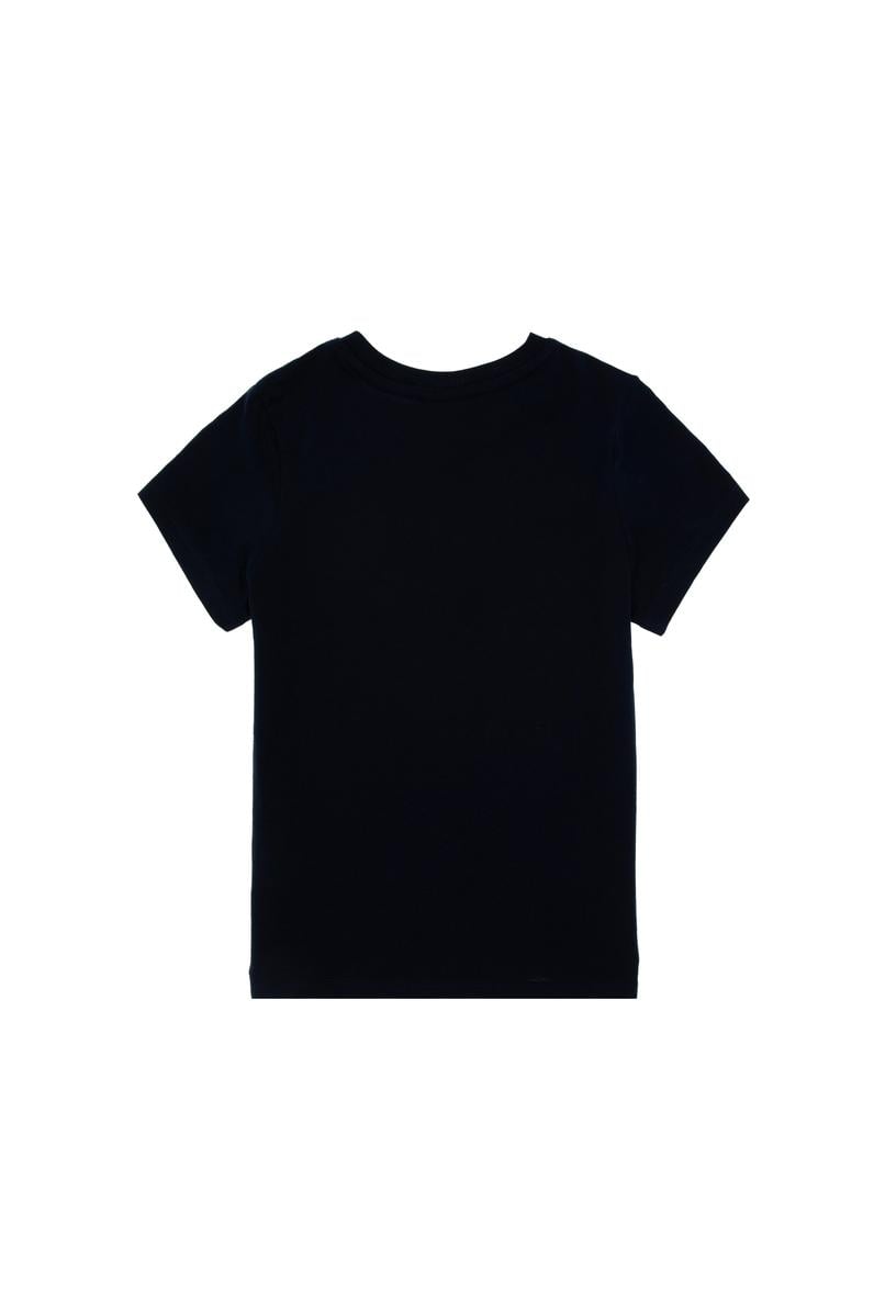 Kız Çocuk Siyah Bisiklet Yaka Renkli Çizgi Baskılı Pamuk Tişört