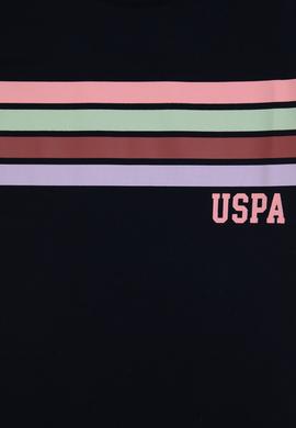 Kız Çocuk Siyah Bisiklet Yaka Renkli Çizgi Baskılı Pamuk Tişört - 50306253010