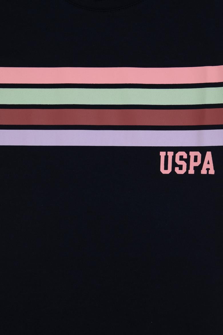 Kız Çocuk Siyah Bisiklet Yaka Renkli Çizgi Baskılı Pamuk Tişört - 50306253010