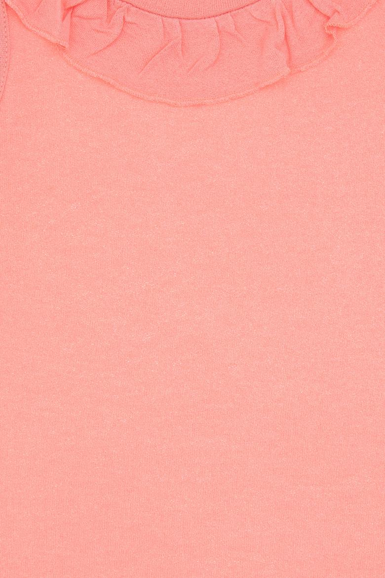 Kız Çocuk Pembe Bisiklet Yaka Fırfır Detaylı Kolsuz Tişört - 50306242021