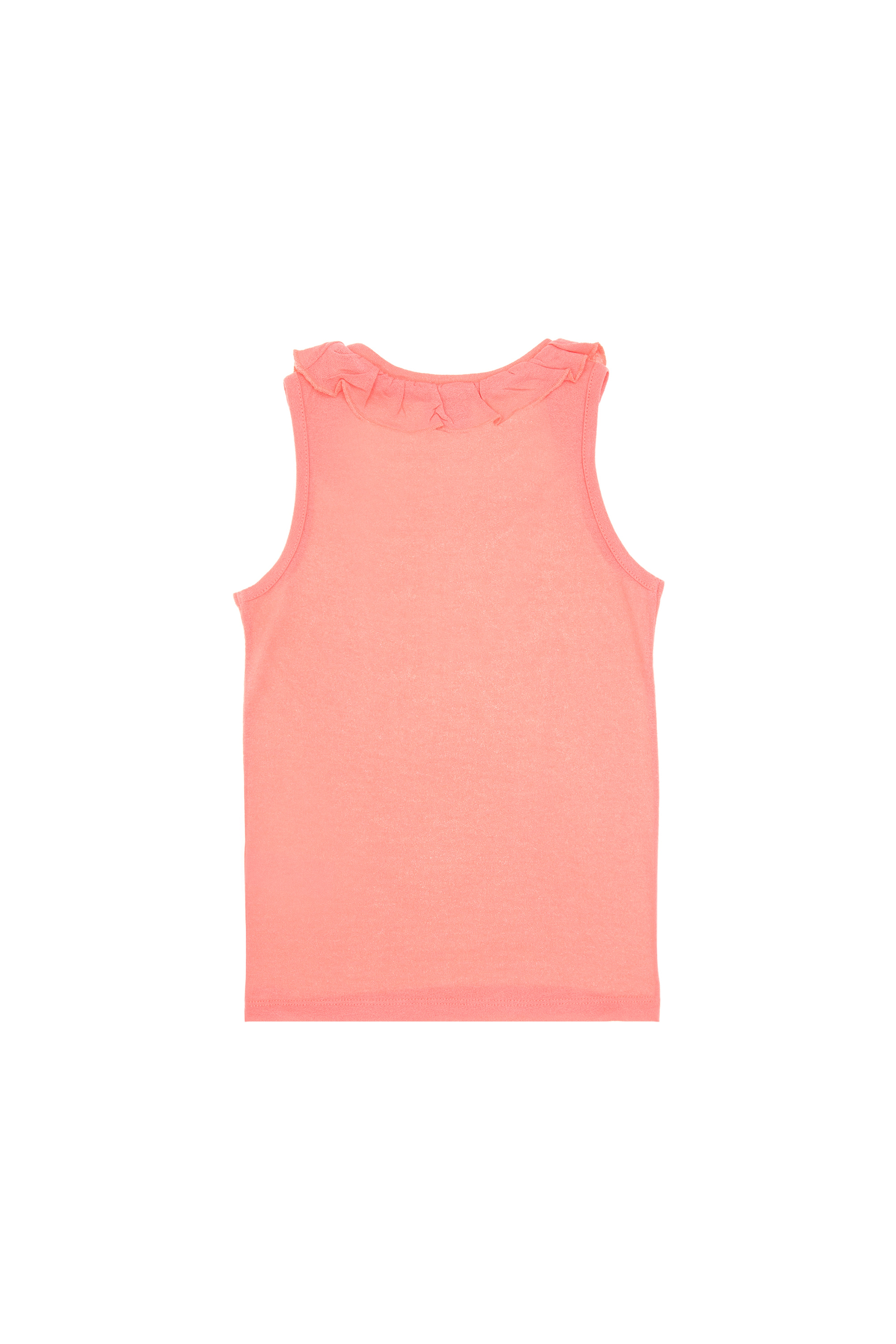 Kız Çocuk Pembe Bisiklet Yaka Fırfır Detaylı Kolsuz Tişört - Image 4