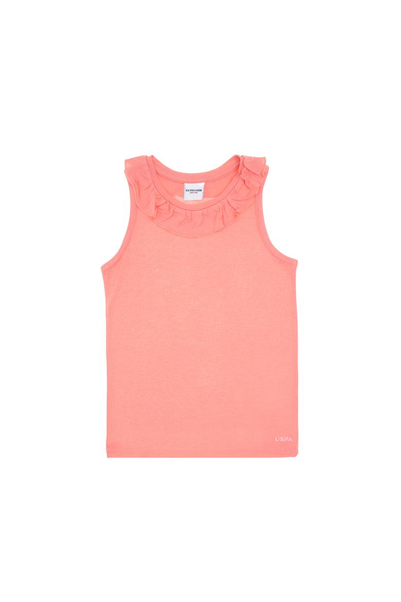 Kız Çocuk Pembe Bisiklet Yaka Fırfır Detaylı Kolsuz Tişört - 50306242021